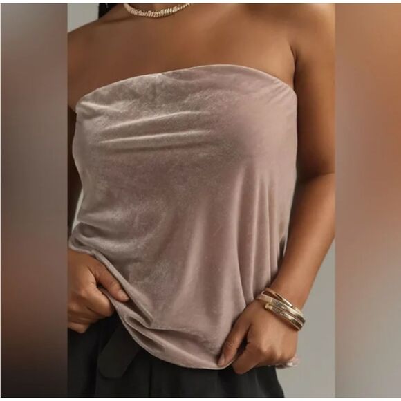 ~ NEW* Anthropologie Lg Tilda Strapless Top Velvet, Lt Mauve Muted Grayish Blush - Picture 2 of 15